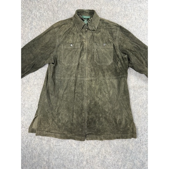 Lauren Ralph Lauren Men Medium Vintage Suede Leather Shirt Jacket Green